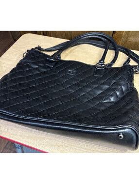 Solo Black Quilted Large Tote Zip Top Double Handles Silver Hardware Studs